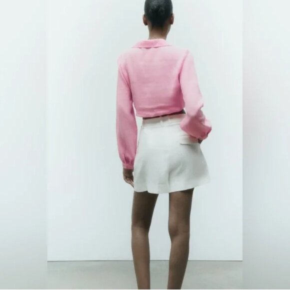 Zara TIED LINEN SHIRT Pink - Picture 4 of 5